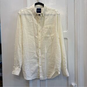 Tommy Bahama Linen Long Sleeve Button Shirt Mens Large M Cream Pale Yellow